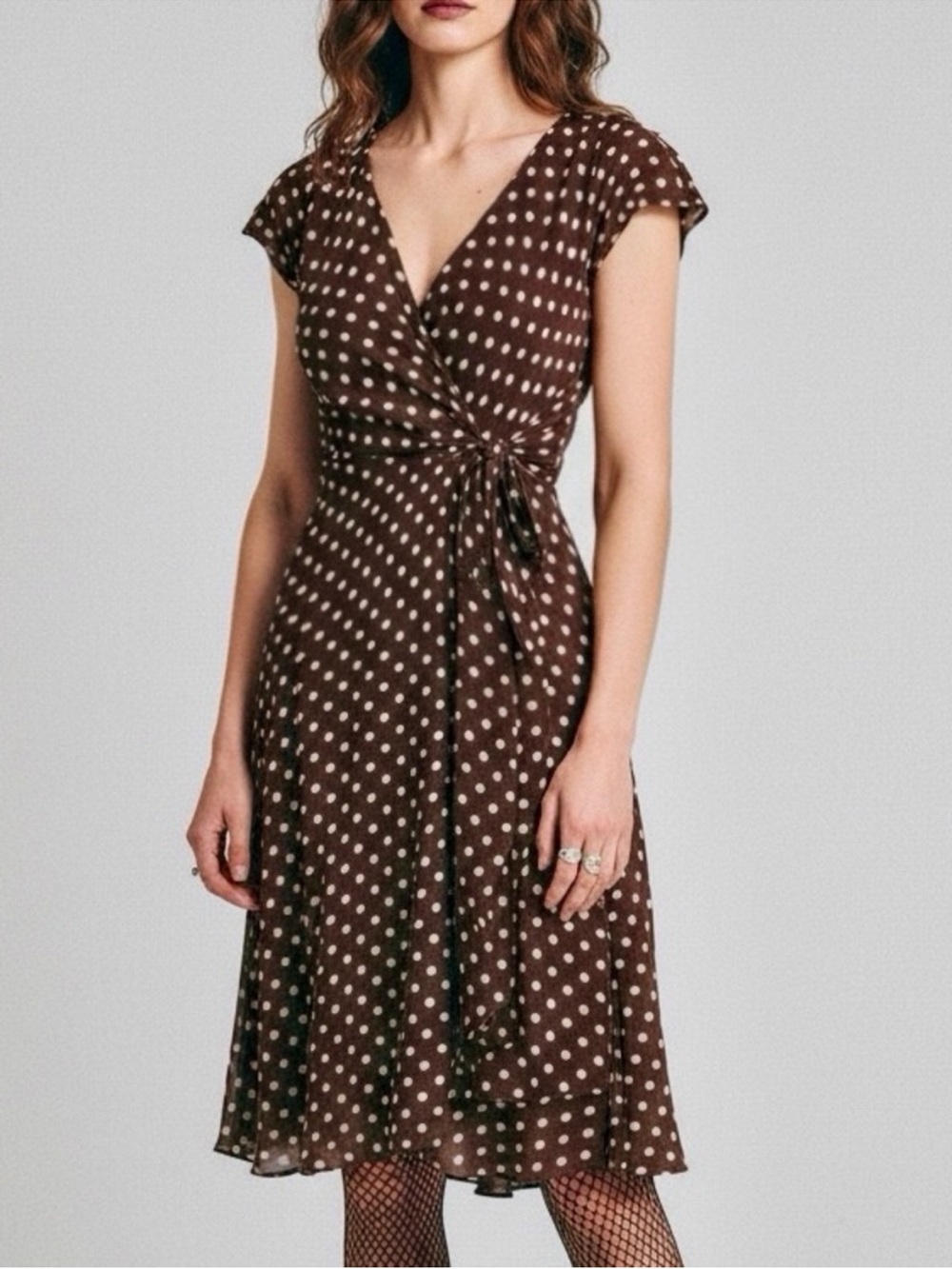Vintage 90s Laura Ashley Chocolate Brown & White Polka Dot Wrap Dress